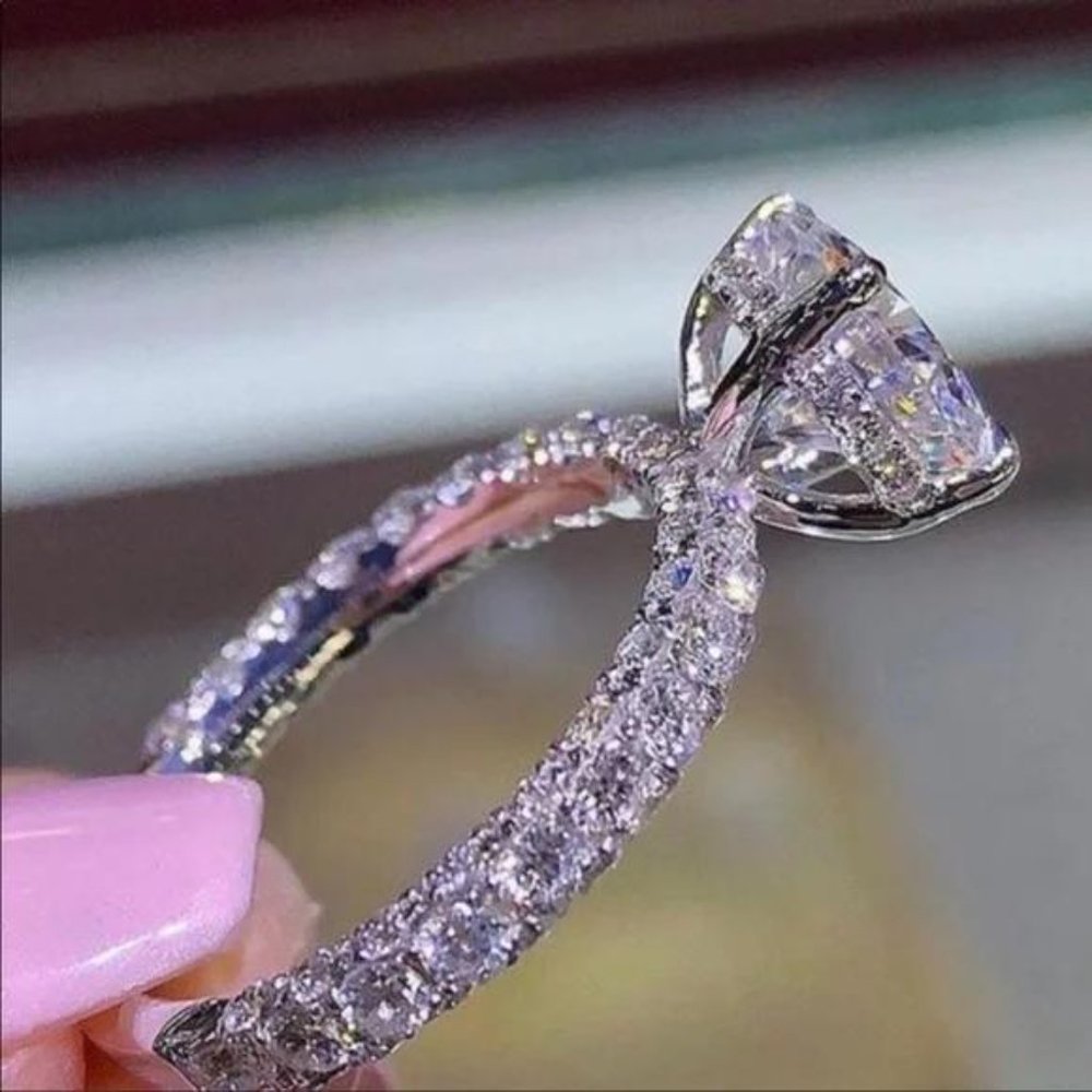 ENGAGEMENT 925 STERLING SILVER ROUND DIAMOND RING - Picture 3 of 3